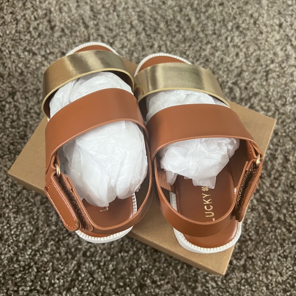 Lucky Brand Brown and Gold Sandals Two-Strap Design Toddler 9 - Picture 2 of 5